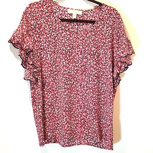 Michael Kors top, polyester,  NWOT, size L, ruffled short sleeves